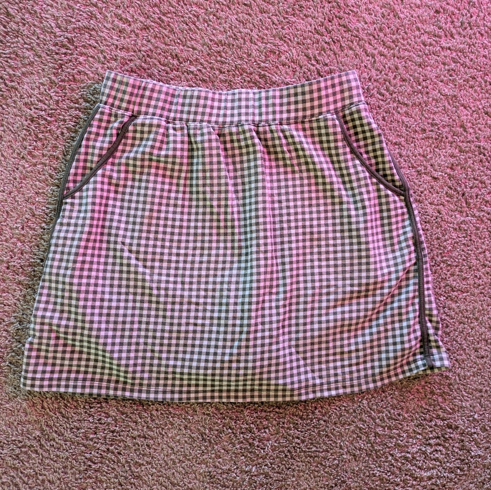 D&Co Active Womens Green & White Gingham Skort Athleisure Sporty Activewear M